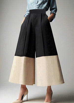 OYACE - Pantaloni Crop Color Block a Vita Alta con Tasche