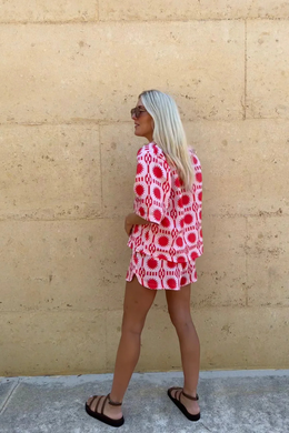SOFIA - Set camicia e shorts stampati rosa e rosso