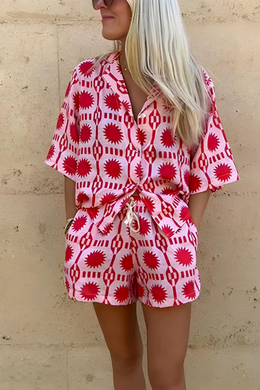 SOFIA - Set camicia e shorts stampati rosa e rosso