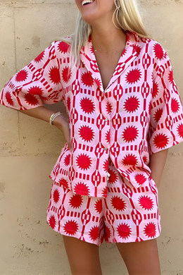 SOFIA - Set camicia e shorts stampati rosa e rosso