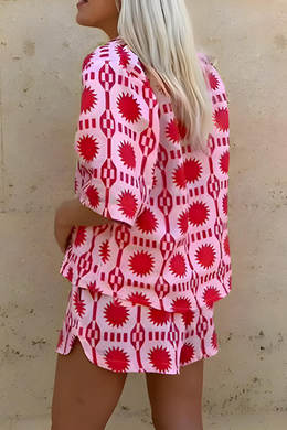 SOFIA - Set camicia e shorts stampati rosa e rosso