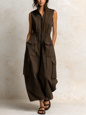 URSULA - Jumpsuit cargo utility beige, nero o marrone