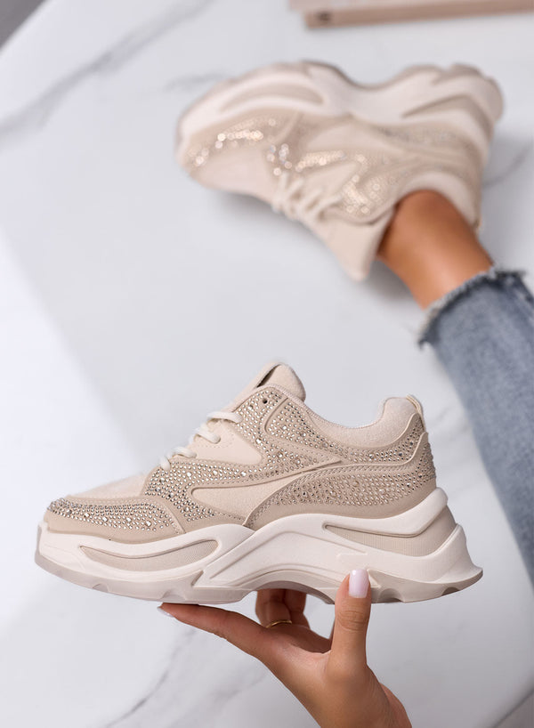 ERMELINDA - Sneakers beige con strass e suola chunky