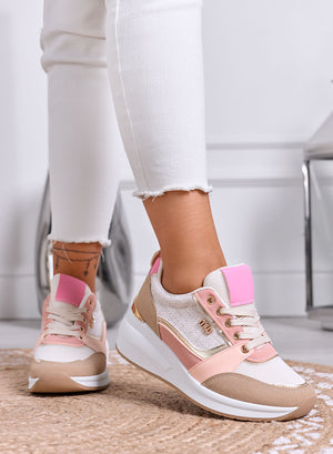 AURORA - Sneakers rosa beige con inserti oro e suola comfort