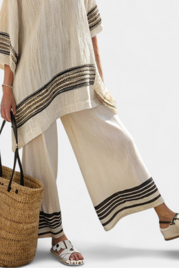BEATRICE - Set lino a strisce multicolori con pantaloni fluidi