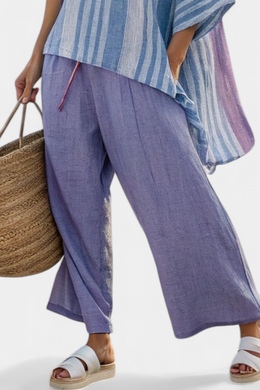 BEATRICE - Completo rigato multicolore in lino lavanda e azzurro cielo