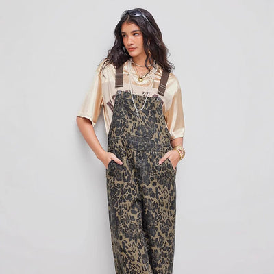CHIARA - Jumpsuit leopardata a gamba larga retro