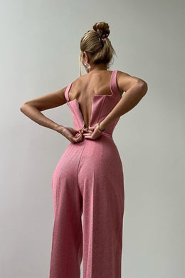 MARTINA - Completo tre pezzi grigio e rosa con blazer doppiopetto