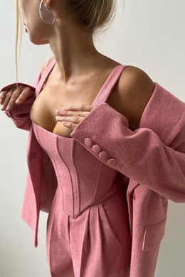 MARTINA - Completo tre pezzi grigio e rosa con blazer doppiopetto
