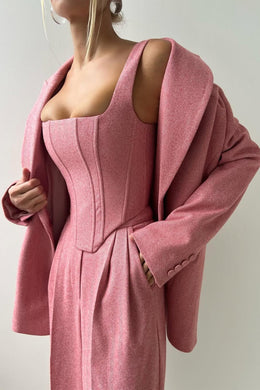 MARTINA - Completo tre pezzi grigio e rosa con blazer doppiopetto