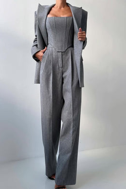 MARTINA - Completo tre pezzi grigio e rosa con blazer doppiopetto