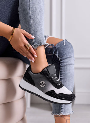 SAMANTHA - Sneakers platform nere e grigie con strass