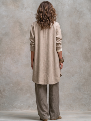 GIULIA - Completo beige-grigio 3 pezzi, cardigan e pantaloni ampi