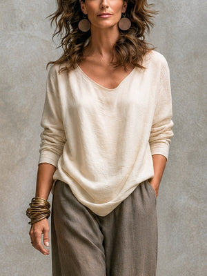 GIULIA - Completo beige-grigio 3 pezzi, cardigan e pantaloni ampi