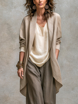 GIULIA - Completo beige-grigio 3 pezzi, cardigan e pantaloni ampi