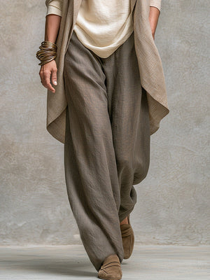 GIULIA - Completo beige-grigio 3 pezzi, cardigan e pantaloni ampi