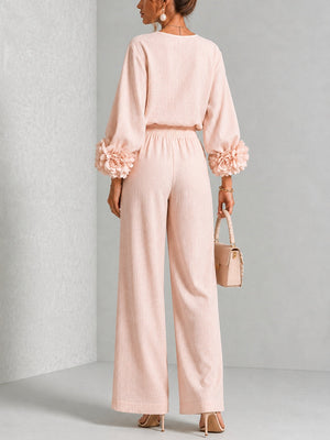 IAIA - Completo elegante con maniche floreali e pantaloni ampi