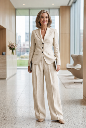 LUDOVICA - Completo elegante da lavoro in rosa, beige, grigio e caffè