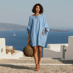 LUCIA - Abito midi scollo Bardot morbido multicolore