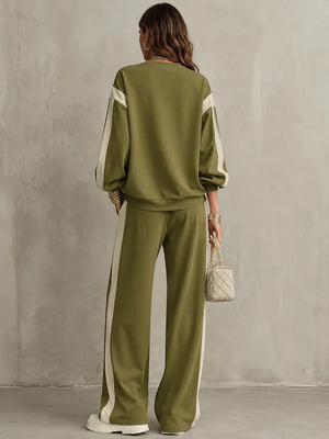 TERZORIO - Completo verde oliva felpa e pantaloni wide-leg