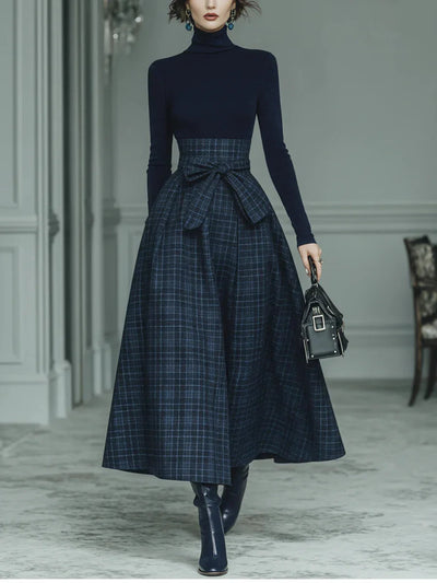 SOFIA - Completo blu con top elasticizzato e gonna a quadri