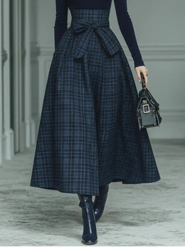SOFIA - Completo blu con top elasticizzato e gonna a quadri