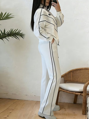 POMPEIANA - Completo casual cardigan e pantaloni palazzo in bianco e nero