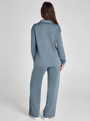 SIRMA - Completo casual donna in felpa blu polvere