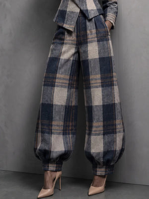 ZOE - Pantaloni ampi a quadri con orlo corto