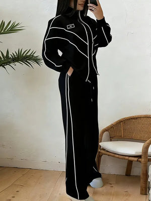 POMPEIANA - Completo casual cardigan e pantaloni palazzo in bianco e nero