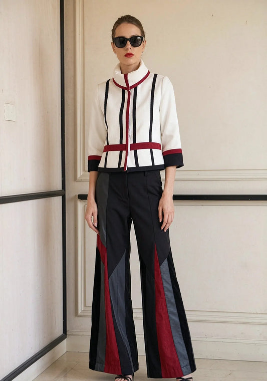 DRUSILLA - Completo Giacca Color Block e Pantaloni Ampi