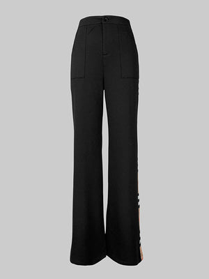 JACURSO - Pantaloni neri wide leg con tasche a contrasto
