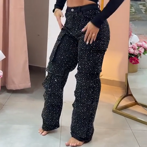 BRIGIDA - Pantaloni palazzo eleganti con dettagli in strass