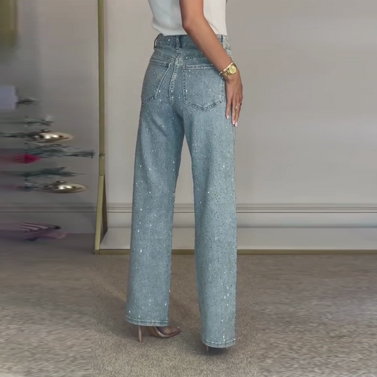 RINA - Jeans straight fit denim con strass blu nero grigio