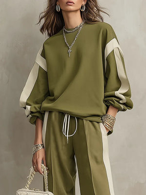 TERZORIO - Completo verde oliva felpa e pantaloni wide-leg