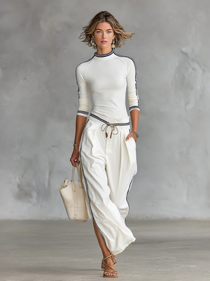 RODERO - Completo sportivo bianco e blu con felpa e pantaloni ampi