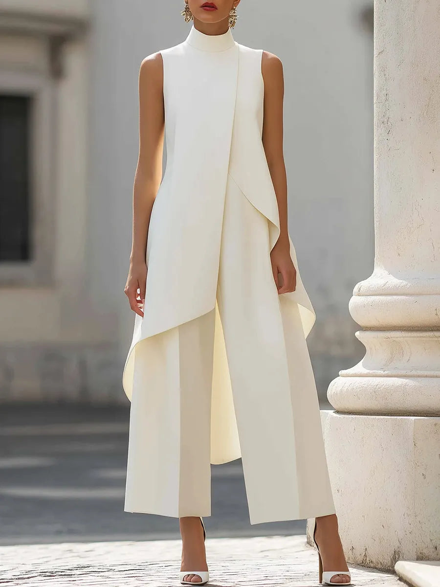 GIACINTA - Completo top smanicato asimmetrico e pantaloni ampi