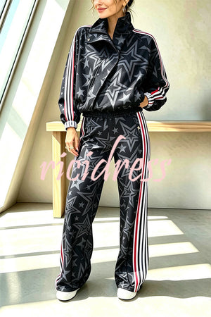 VALENZANO - Giacca sportiva colorblock a righe con stella e zip