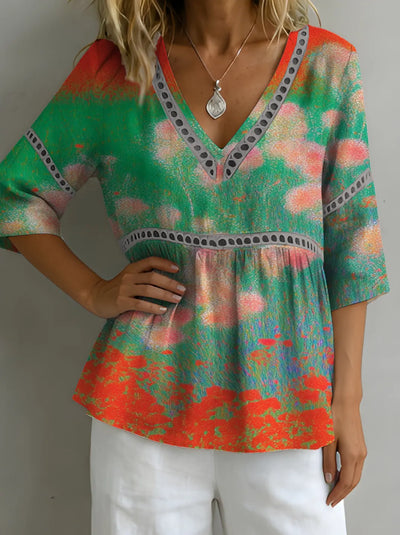 PACE - Kimono in lino con gru e onde