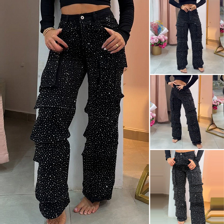 BRIGIDA - Pantaloni palazzo eleganti con dettagli in strass