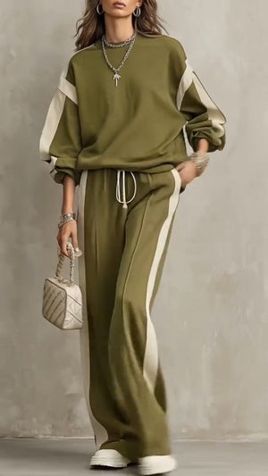 CONSOLATA - Set felpa girocollo e pantaloni ampi verde oliva