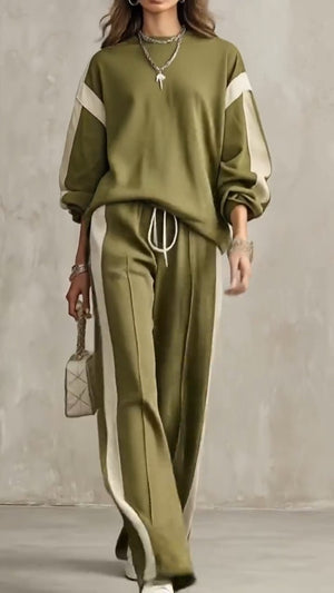 CONSOLATA - Set felpa girocollo e pantaloni ampi verde oliva