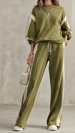 CONSOLATA - Set felpa girocollo e pantaloni ampi verde oliva