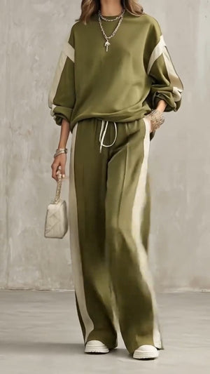 CONSOLATA - Set felpa girocollo e pantaloni ampi verde oliva