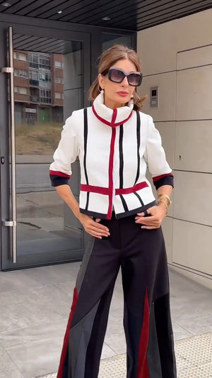 DRUSILLA - Completo Giacca Color Block e Pantaloni Ampi