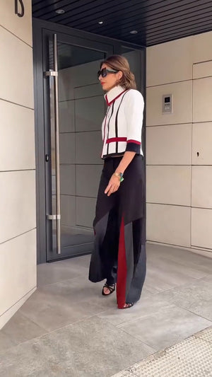 DRUSILLA - Completo Giacca Color Block e Pantaloni Ampi