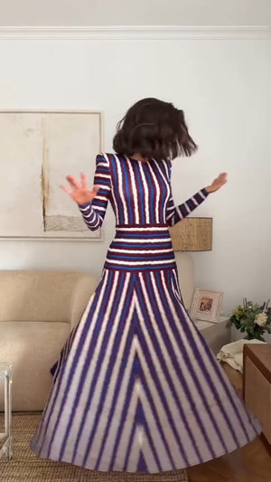 FRANCESCA - Maxi abito multicolor righe color block manica lunga