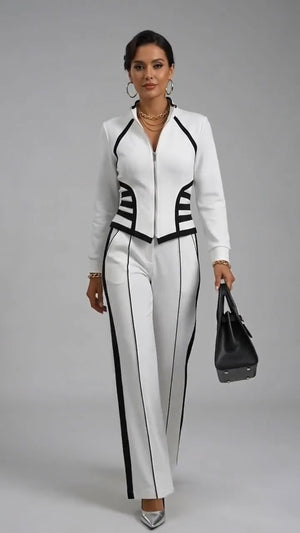 JESSICA - Completo bianco slim fit con felpa zip e pantaloni