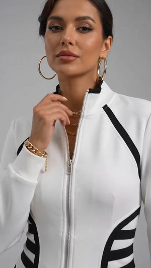 JESSICA - Completo bianco slim fit con felpa zip e pantaloni