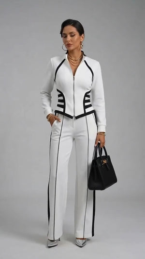 JESSICA - Completo bianco slim fit con felpa zip e pantaloni